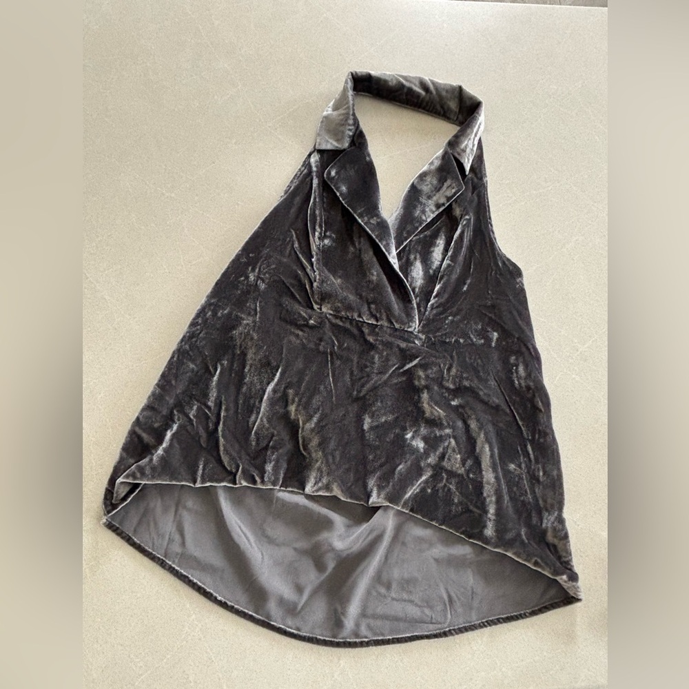 Anthropologie The Dylon Sleeveless Wide-Placket Top Velvet Edition Gray Sz. S - Picture 4 of 15